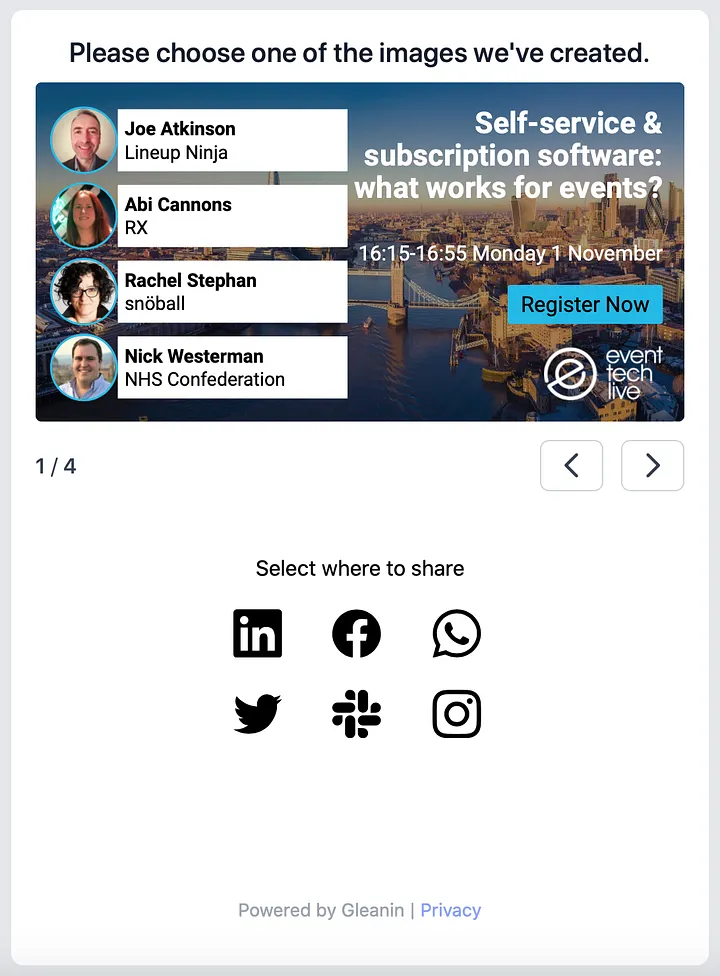 Event Tech Live’s speakers’ experience in Gleanin A speakers asset page