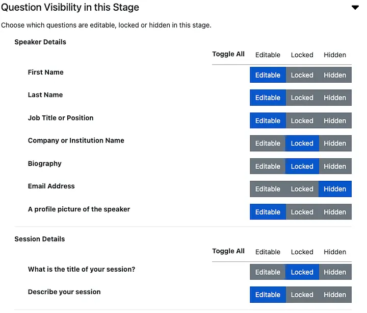 Setting Question Visibility for a Stage Setting Question Visibility for a Stage image