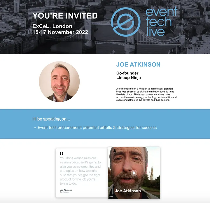 Example of a speaker’s landing page image